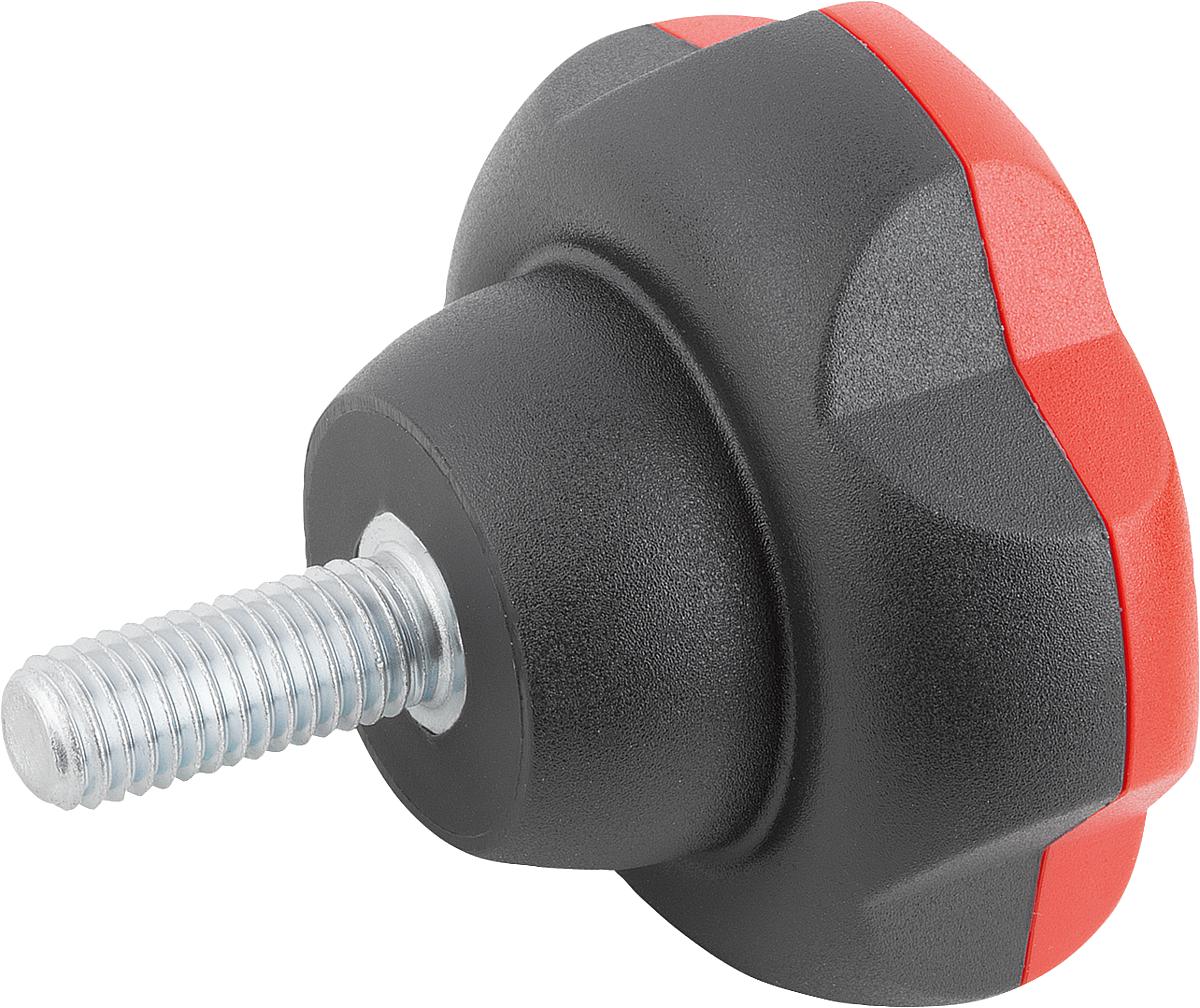 Kipp K0255.63126X25 NOVO.GRIP KLEMMGRIFF D=63  M12X25, DECKEL VERKEHRSROT - K0255-63126X25 NOVO GRIP KLEMMGRIFF D 63 M12X25 - DECKEL VERKEHRSROT