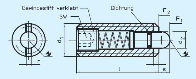 Halder 22060.0148 Federndes Druckstück mit Innensechskant und Abdichtung M8,, Automatenstahl, verstärkte Federkraft - EH 22060 Federnde Druckstuecke mit Innensechskant und Abdichtung