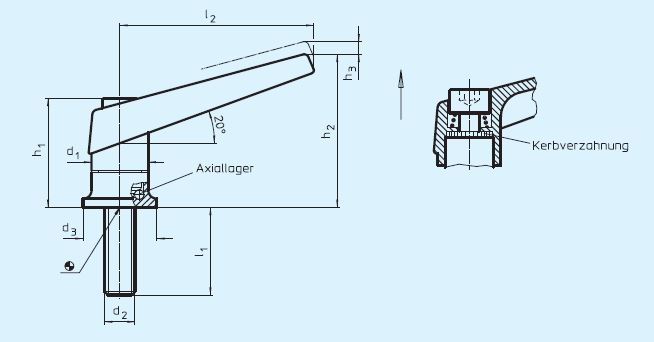 Halder 24420.1364 Verstellbarer Klemmhebel mit Axiallager aus rostfreiem Stahl mit Schraube Ø 30 x M 12 x 65, orange - EH 24420 Verstellbare Klemmhebel mit Axiallager aus rostfreiem Stahl - mit Schraube