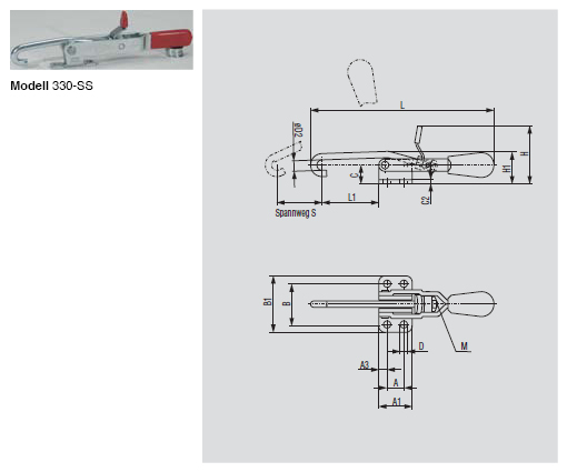 DESTACO 330-SS Haken-Verschluss-Spanner Haltekraft 900N, Spannweg 58mm - 330-SS Haken-Verschluss-Spanner - Edelstahlausfuehrung