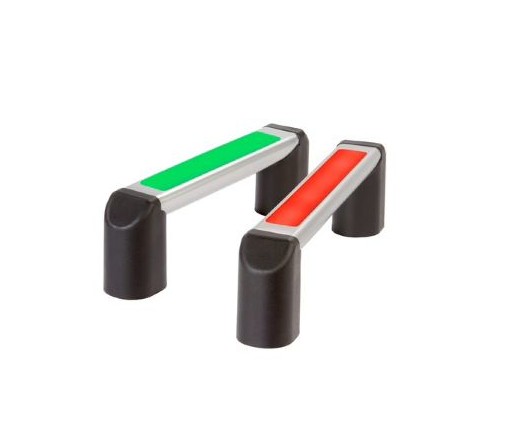 Leschhorn FG12-LL11.165.11 Funktionsgriffe mit 1 Drucktaster (Wechsler) und dreifarbig LED Beleuchtung, A 165. naturfarben eloxiert - LE FG12-LL kompakt Funktionsgriffe mit dreifarbig Griffsteg