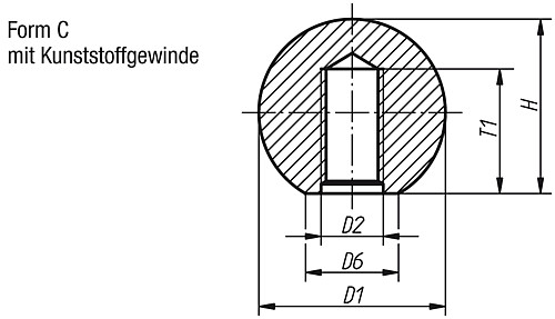 Kipp K0158.11604 KUGELKNOPF D1=16  M4, FORM C, THERMOPLAST - KIPP K0158-C Kugelknoepfe Thermoplast DIN 319 erwei