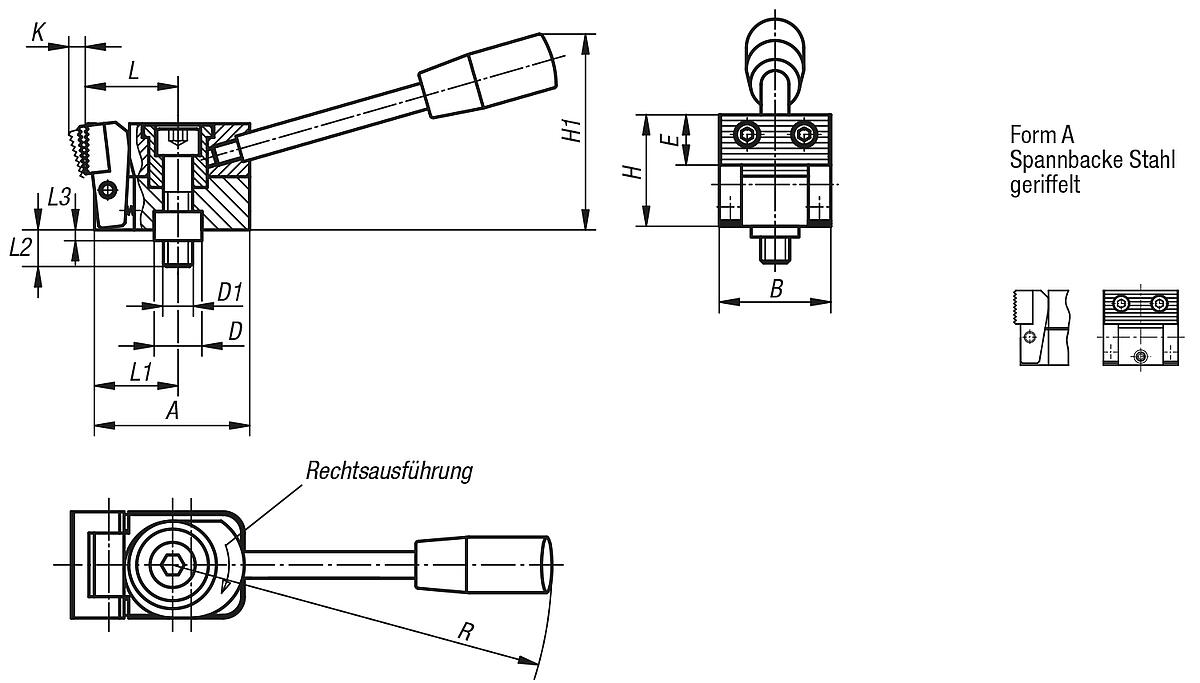 Norelem 04518-006005 NIEDERZUGSPANNER FORM A, RECHTSAUSFÜHRUNG - NLM 04518-A Niederzugspanner Form A - Massblatt