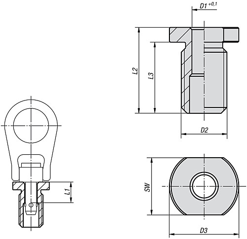 Norelem 07784-1015 AUFNAHMEBUCHSE FÜR KUGELTRAGBOLZEN, EDELSTAHL, D1=10 - Norelem 07784 Aufnahmebuchsen Edelstahl fuer Kugeltragbolzen