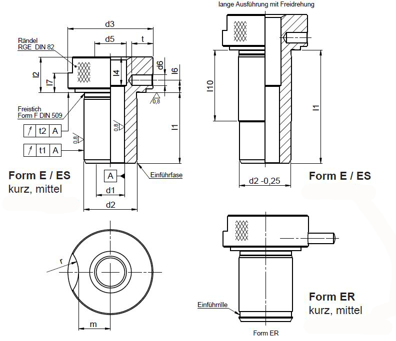 Leschhorn Steckbohrbuchsen DIN 173, Form ER: mit Anschlagstift und Einführrille,  d1 21,50; d2 35; l1 32,0; mittel - DIN 173 - Form E Teil 2 - Steckbohrbuchsen