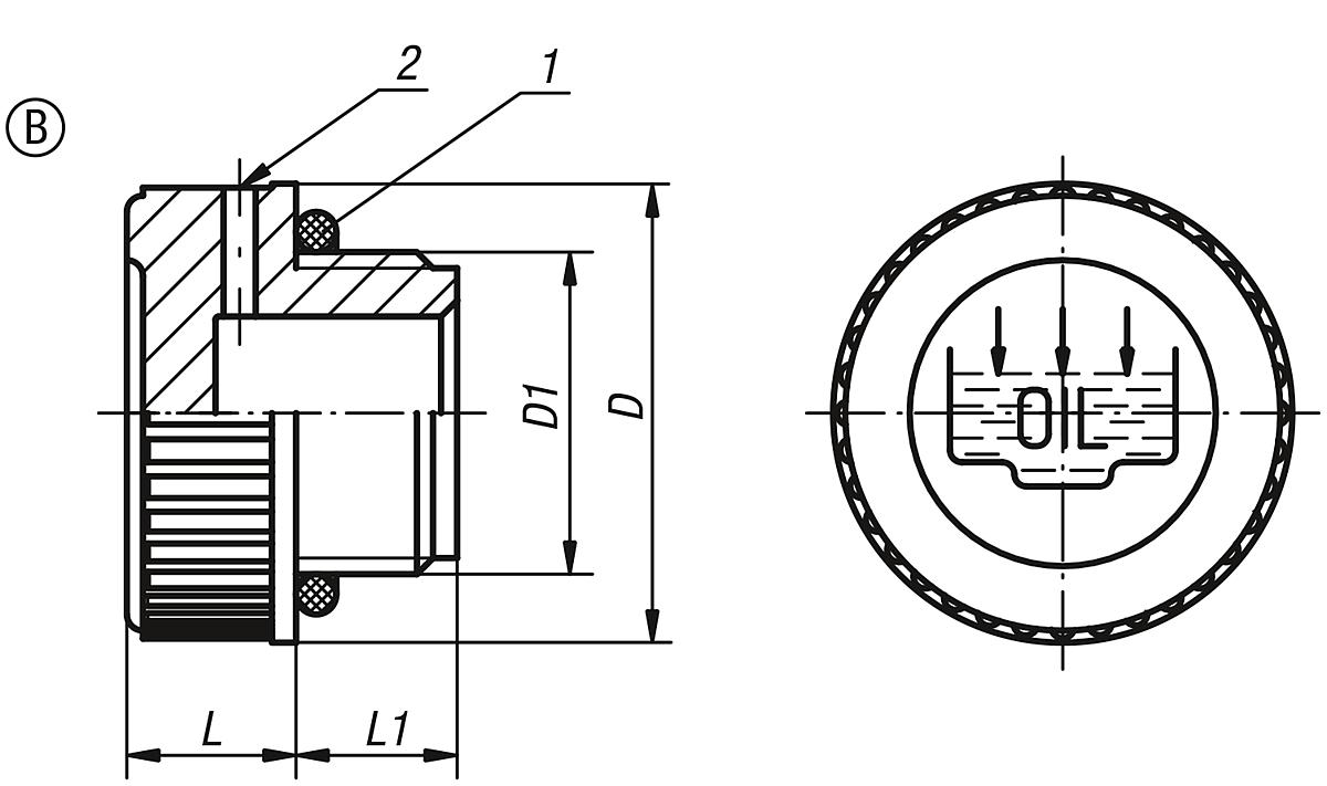 Kipp K0455.268200 VERSCHLUSSSCHRAUBE, FORM B, D=68,5, D1=G 2 - K0455-B Verschlussschrauben Form B - Massblatt