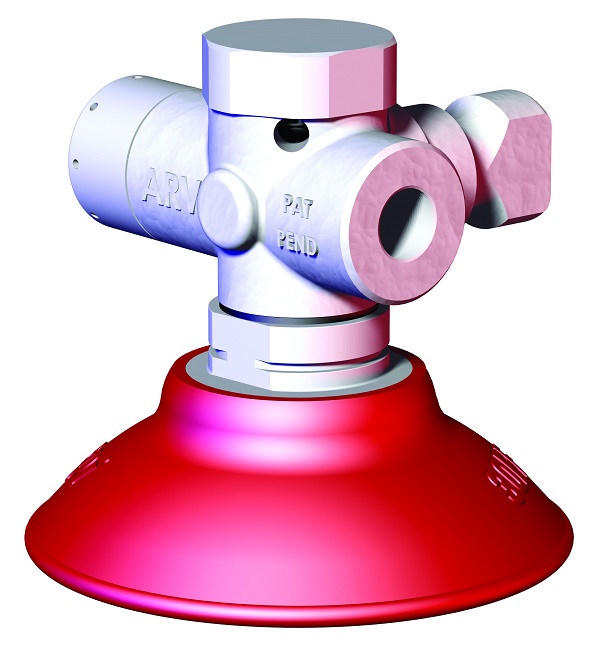 DESTACO CPI-VSA-ARVR-B32-U38-VS, AVR mit automatischer Belüftung, integrierter Schalldämpfer, Standard Luftvolumen, rechtsseitiger Schwenkarmanschluß 32mm Ball, 3/8" NPT Male, Luftanschluß 1/8 NPT-Female, Vakuum Sensor - LE7000 Vakuumerzeuger
