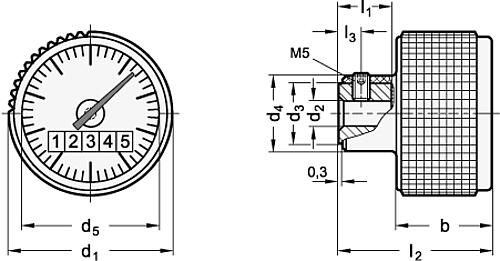 Ganter 5343-70-B10-0000.2-L DREHKNOPF MIT STELLUNGSANZEIGER (ANALOG/DIGITAL) - GN 5343 Drehknoepfe mit Stellungsanzeiger - digital analoge-Skizze