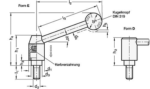 Ganter 312-21-M8-16-D SICHERHEITS SPANNHEBEL M.SCHRAUBE,GERADE - GN 312 Sicherheits Spannhebel - Stahl-Skizze
