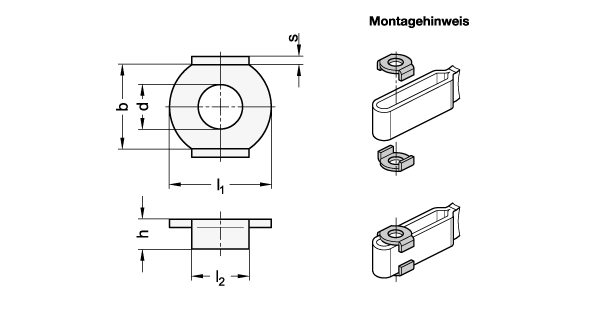 Ganter 898.1-10-ST  Flankenscheiben, Stahl, für Schnellspanner, Durchmesser d: 10, b: 20.5, h: 6.9, 1 VPE= 10 Stück - GN 898-1 Flankenscheiben - Stahl - fuer Schnellspanner - Massblatt