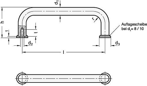 Ganter 425-AL-10-100-EL ALUMINIUM-BÜGELGRIFF, ELOXIERT, MIT AUFLAGESCH. - GN 425 Buegelgriffe - Aluminium-Skizze