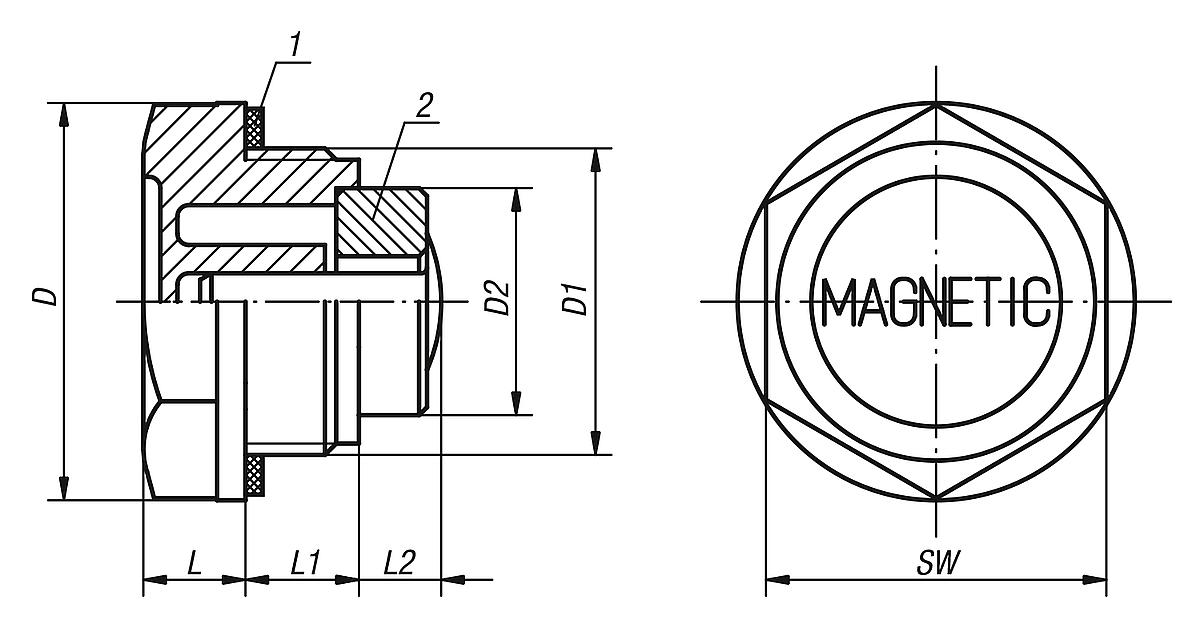Kipp K0452.20014 KUNSTSTOFFMAGNETSTOPFEN, D=20, D1=G 1/4 - K0452 Kunststoffmagnetstopfen - Massblatt