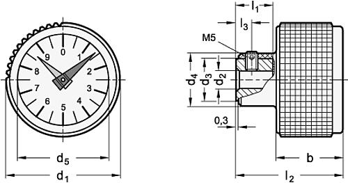 Ganter 5348-50-B8-10-L ELESA DREHKNOPF MIT STELLUNGSANZEIGER - GN 5348 Drehknoepfe mit Stellungsanzeiger-Skizze
