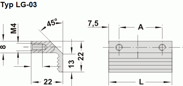 Leschhorn LG-03.001.04   Aluminium  Profil schwarz eloxiert, 1m - Leschhorn LG-03 Aluminium Griffleisten Zeichnung