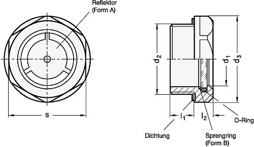 Ganter 743.4-11-M16X1,5-B ÖLSCHAUGLAS AUS EDELSTAHL - GN 743-4 Edelstahl Oelschauglaeser - Floatglas-Skizze