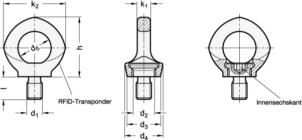 Ganter 581.5-M10  Drehbare Ringschrauben, Edelstahl, Gewinde d1: M 10, d2: 16.3, d3: 25 - GN 581-5 Drehbare Ringschrauben - Edelstahl - Massblatt