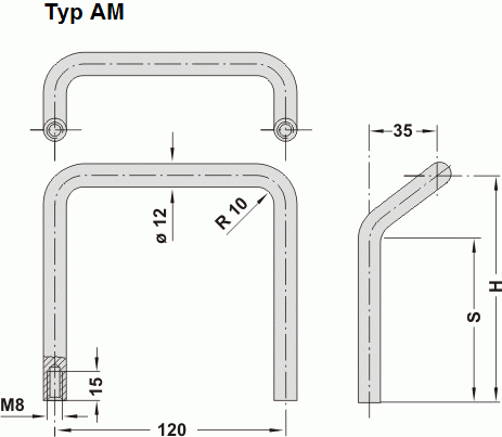 Leschhorn AM-27.120.22   abgewinkelte Maschinengriffe A 120,  hochglanzverchromt - Leschhorn AM abgewinkelte Maschinengriffe - Zeichnung