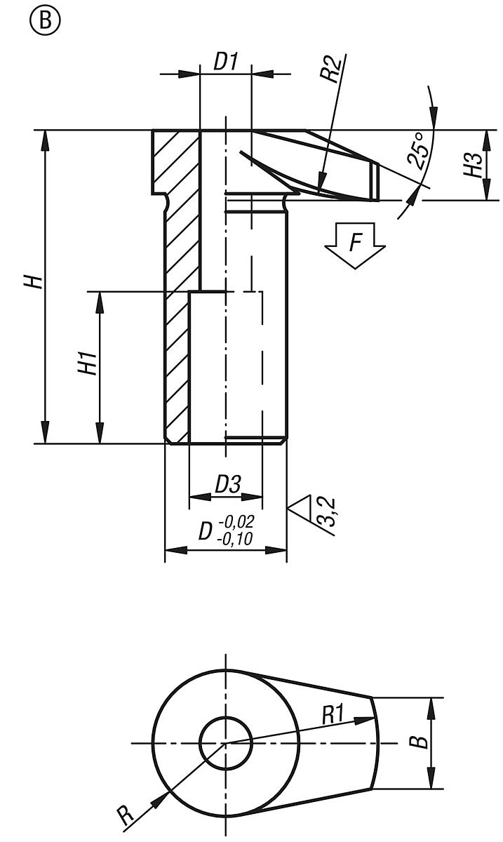 Kipp K0012.112 SPANNHAKEN FORM B, OHNE SENKUNG - K0012-B Spannhaken Form B - Massblatt