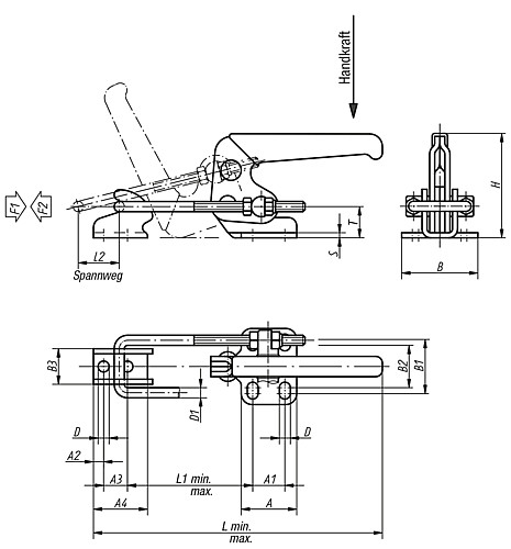 Kipp K0080.0140N BÜGELSPANNER HORIZONTAL       EDELSTAHL, MIT GEGENHALTER, P= - KIPP K0080 Buegelspanner horizontal mit Gegenhalter