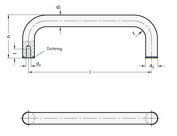 Ganter 429-A4-12-125-MT-F  Bügelgriffe, Edelstahl, Hygienic Design, Griffdurchmesser d1: 12, Länge l: 125, Oberfläche: MT - mattiert (Ra < 0,8 µm) - GN 429 Buegelgriffe - Edelstahl - Hygienic Design - Massblatt