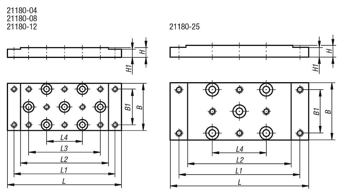 Norelem 21180-12 MONTAGE GRUNDPLATTE, - NLM 21180 Montage Grundplatten - Massblatt