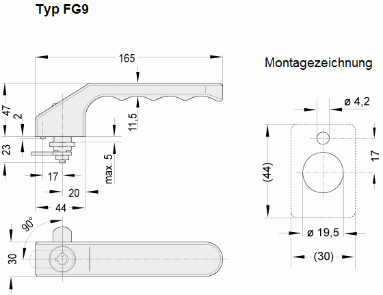 Leschhorn FG9-30.006.HL    Hakenriegel, links - Leschhorn FG9 Verriegelungsgriffe - Typ FG9