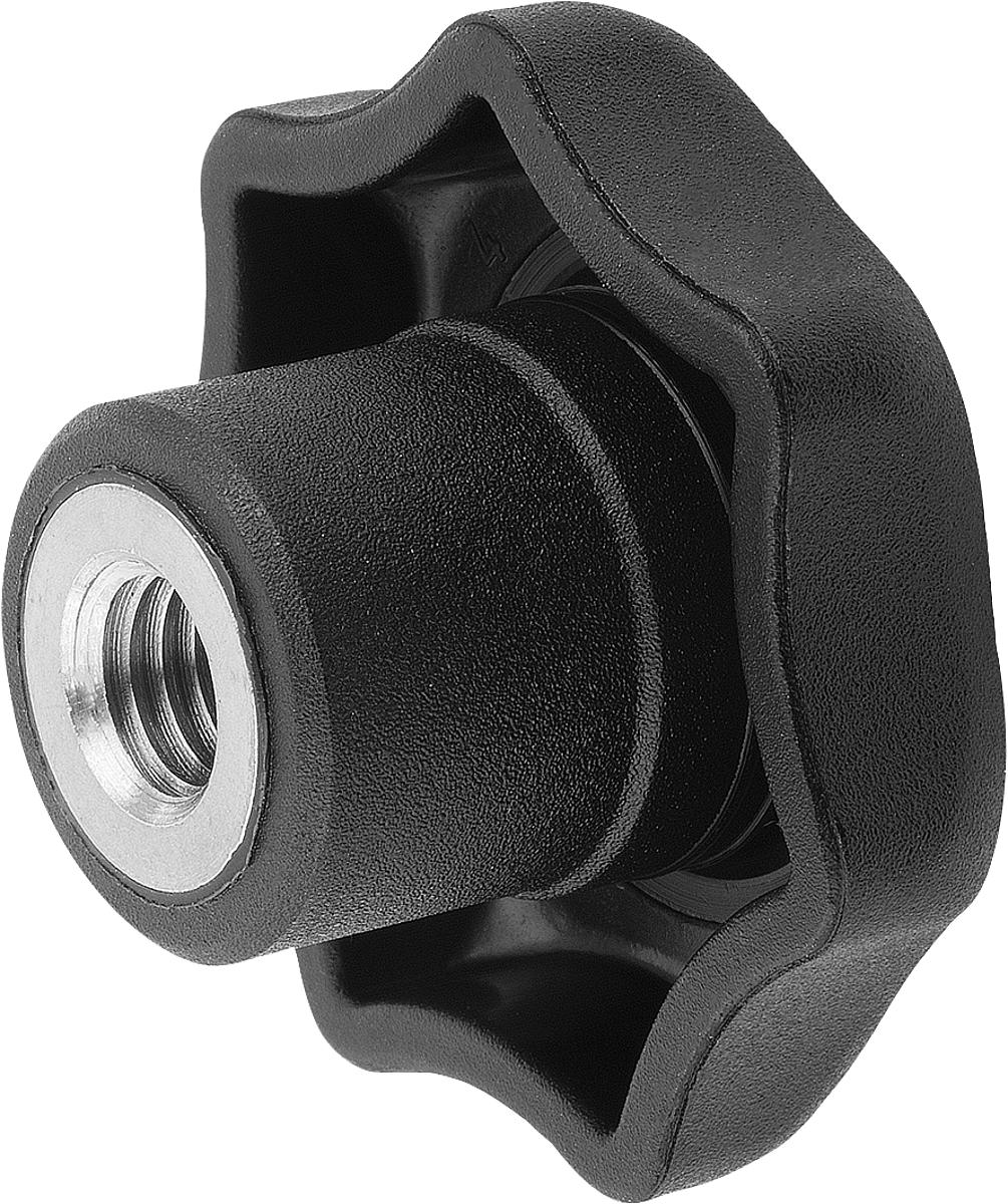 Kipp K0154.205 STERNGRIFF D1=25  M5          EDELSTAHL, FORM K, DECKEL SCHWARZ - K0154-205 STERNGRIFF D1 25 M5 EDELSTAHL - FORM K - DECKEL SCHWARZ