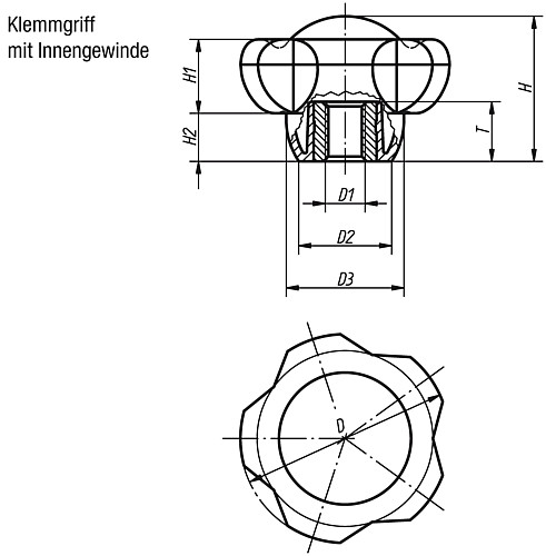 Kipp K0255.5008 NOVO.GRIP KLEMMGRIFF D=50  M8 - KIPP K0255-IG Klemmgriffe mit Innengewinde