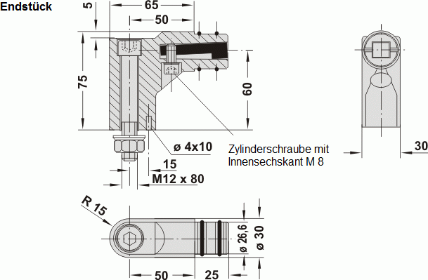 Leschhorn HS-30.500.11   Griffe Typ A Oberfläche geschliffen, Rohre Ø 30x1,5  L 500 Schenkel schwarz / Rohr natur Griff aus Einzelelementen - Leschhorn HS Handlauf und Rohrgriff-Stecksystem - Endstueck Zeichnung