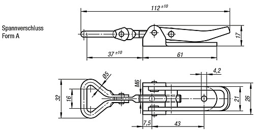 Norelem 05550-1421121 SPANNVERSCHLUSS EINSTELLBAR, FORM A, STAHL - Norelem 05550-SVA Spannverschluesse mit beweglichem Spannhaken Form A