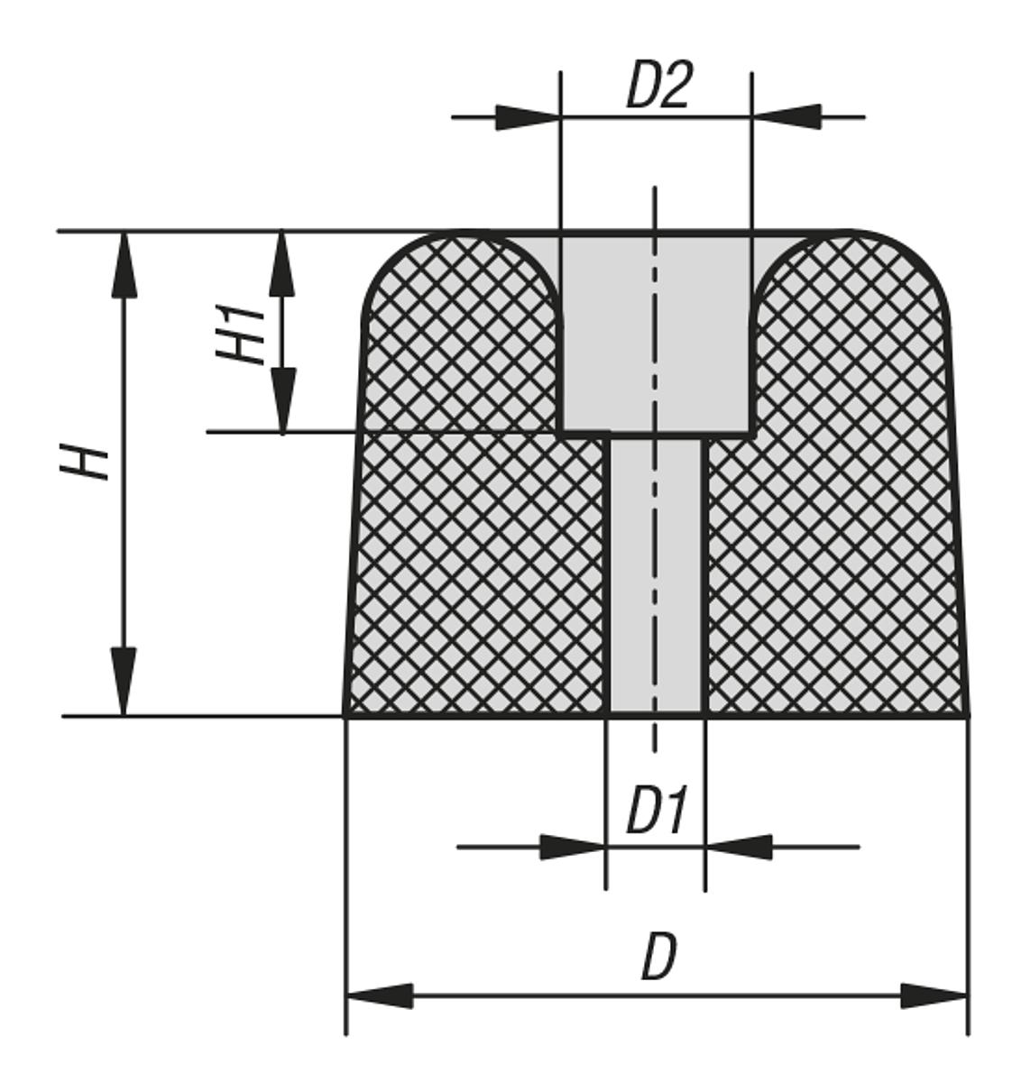 Norelem 26108-02601560 GUMMI METALL PUFFER TYP TP, D=26, H=15 - NLM 26108 Gummi Anschlagpuffer Typ TP Tuerpuffer - Massblatt