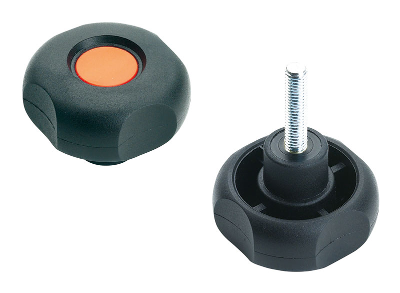 Leschhorn G747 Sterngriffschrauben  D 50; d 20,5; Gewinde d1 M6X50; Kunststoff PA, schwarz, Deckelfarbe schwarz  RAL 9011 - Boteco G747 Kreuzgriffschrauben