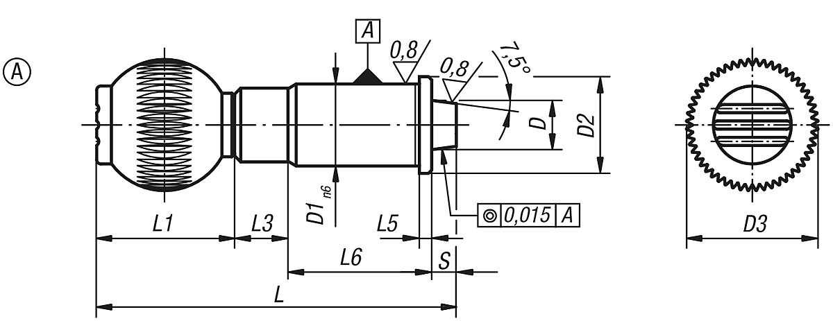 Norelem 03182-020 PRÄZISIONS ARRETIERBOLZEN D=20, KON. AUFNAHME, TYP A - NLM 03182-A Praezisions Arretierbolzen mit konischer Aufnahme Typ A - Massblatt