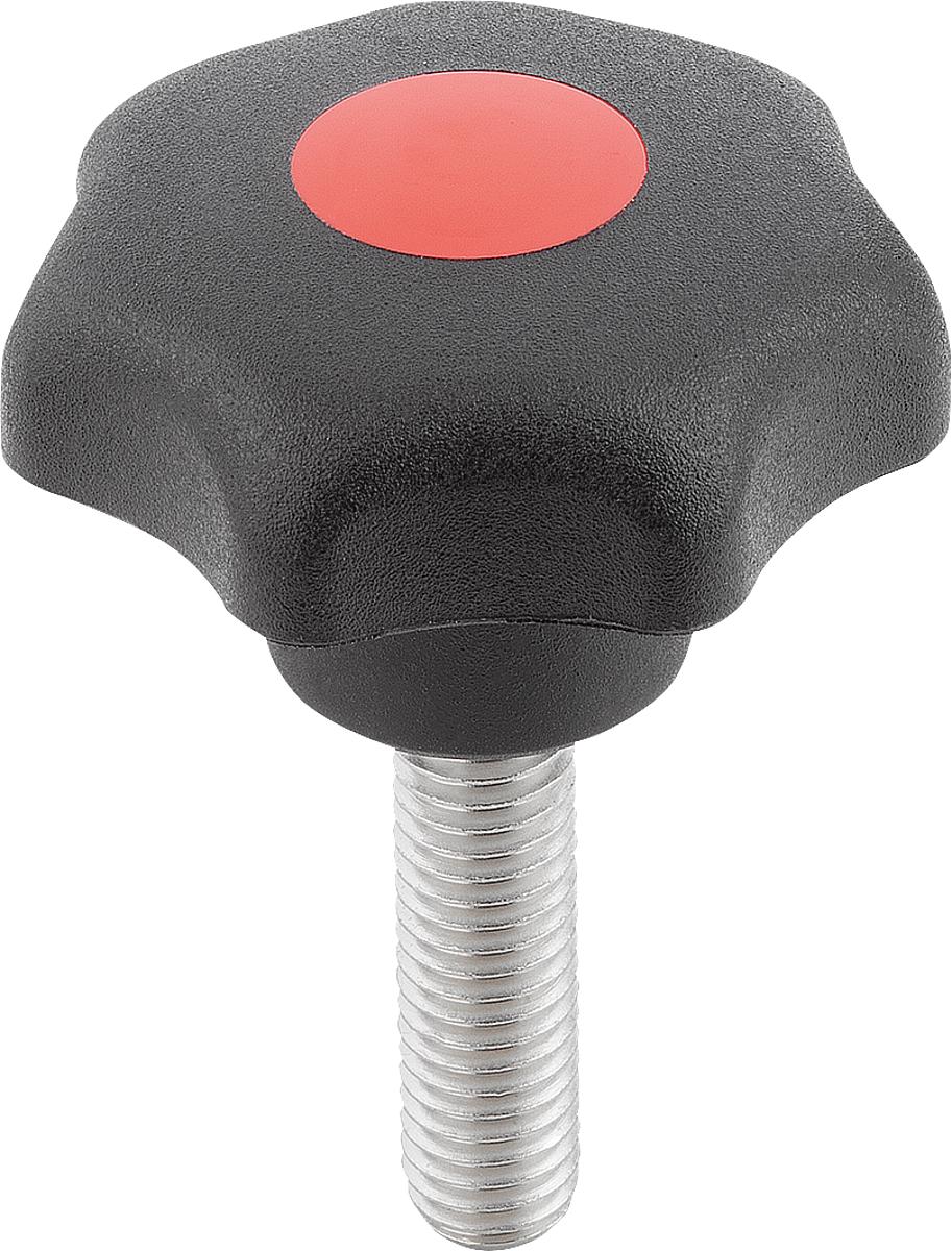 Norelem 06212-4066X20 STERNGRIFF D1=32  M6X20       EDELSTAHL, FORM L, DECKEL VERKEHRSROT - 06212-4066X20 STERNGRIFF D1 32  M6X20       EDELSTAHL - FORM L - DECKEL VERKEHRSROT