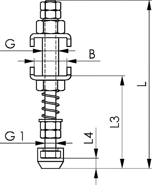 AMF 6892-3 Federnde Andrückschraube, Größe : 3, B: 14,5, G1: M5, L: 90 - LE 6892 Federnde Andrueckschraube -Skizze