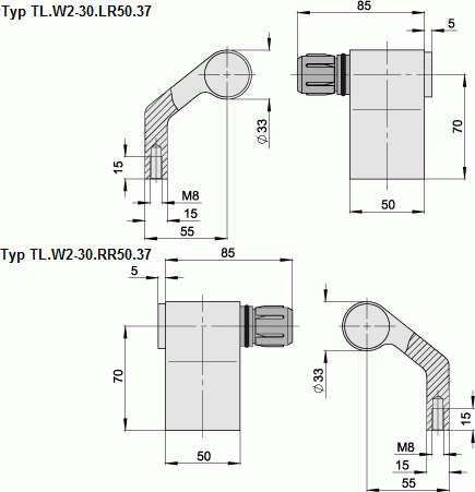 Leschhorn TL.W2-30.LR50.37   TL.W2 Griffschenkel einzeln links Technical Line - Leschhorn TL-W2 Rohrgriffserie -Technical Line- - Zeichnung Typ TL-W2-30
