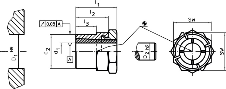 Halder 25050.0310 Welle-Nabe-Spannsatz, mit Kontersechskant,  Ø 10 / Ø 18,  rostfreier Stahl - EH 25050 Welle-Nabe-Spannsaetze mit Kontersechskant - rostfreier Stahl-Skizze
