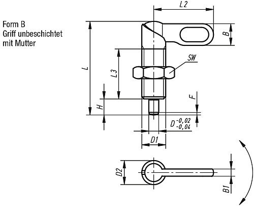Kipp K0637.1050610 SPERRRIEGEL FORM B            EDELSTAHL, D=6, D1=M10 MIT MUT - KIPP K0637-B Sperrriegel Edelstahl Form B