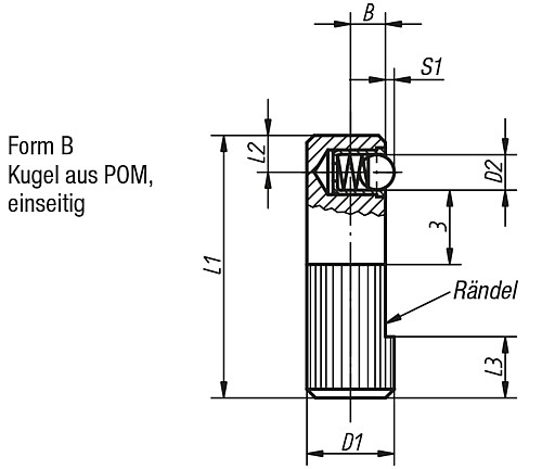 Kipp K0374.108 FEDERNDES SEITENDRUCKSTÜCK FORM B, D1=8, L1=25 - KIPP K0374-B Federnde Seitendruckstuecke - Form B