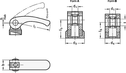 Ganter 926.1-63-M6-A Exzenterspanner, Kunststoff, Gewindebuchse Edelstahl - GN 926-1 Exzenterspanner - Kunststoff - Gewindebuchse Edelstahl-Skizze