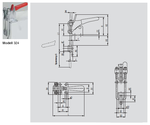 DESTACO 324 Verschluss-Spanner Standard Haltekraft 2200N, Spannweg 38,7mm - 324 Verschluss-Spanner Standard - U- Buegel