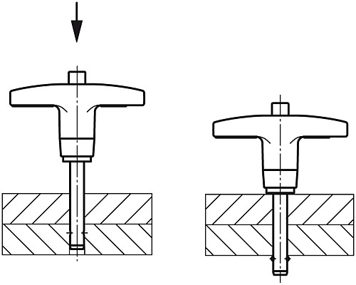 Norelem 03196-24605010 KUGELSPERRBOLZEN M. T GRIFF, D1=5, L=10, SELBSTSICHERND - Norelem 03196 Kugelsperrbolzen mit T Griff selbstsichernd