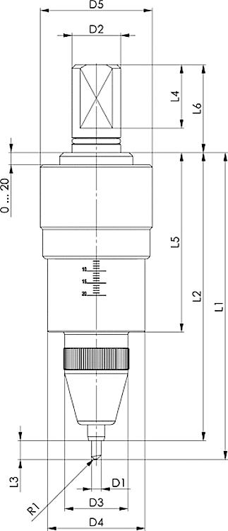 AMF 1550MXL AMF-Marker Extra Large, L1: 125,5 mm, L2: 118 mm, D1: 4 mm, D2: 20 mm - LE 1550MXL Marker Extra Large -Skizze
