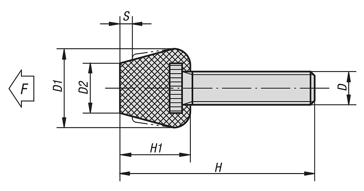 Kipp K0690.101 NEOPREN DRUCKSCHRAUBE, M10X36, H=54 - K0690 Neopren Druckschrauben - Massblatt