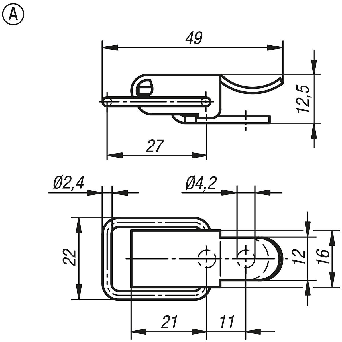 Norelem 05531-1420491 SPANNVERSCHLUSS MIT SPANNBÜGEL, FORM A, STAHL - NLM 05531-SVA Spannverschluesse mit Spannbuegel Form A - Massblatt
