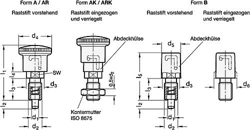 Ganter 816-6-M12X1,5-AK VERRIEGELUNGSBOLZEN MIT KNOPF, AUSF. "ZIEHEN" - GN 816 Verriegelungsbolzen - Raststift vorstehend-Skizze