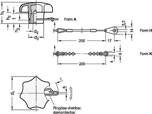 Ganter 6336.13-32-M6-A Sterngriffe mit Verliersicherung - GN 6336-13 Sterngriffe mit Verliersicherung-Skizze