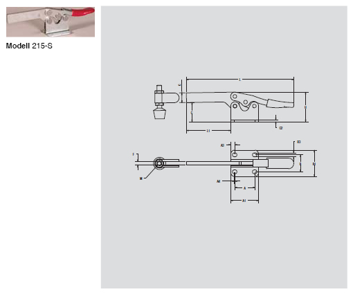 DESTACO 215-S Horizontalspanner Öffnungswinkel 90° - 215-S Horizontalspanner - massiver Spannarm - Fuss abgewinkelt