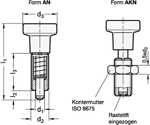Ganter 613-10-A-NI EDELSTAHL RASTBOLZEN, OHNE KONTERMUTTER - GN 613 Edelstahl Rastbolzen-Skizze