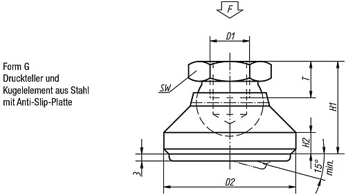 Kipp K0395.410 GELENKTELLER FORM G, D1=M10, D2=32 - KIPP K0395-G Gelenkteller - Form G